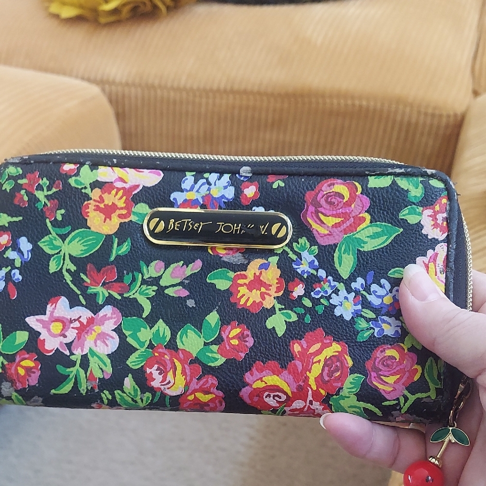 Betsy Johnson Floral Black, pink, and green Wallet - Picture 1 of 6